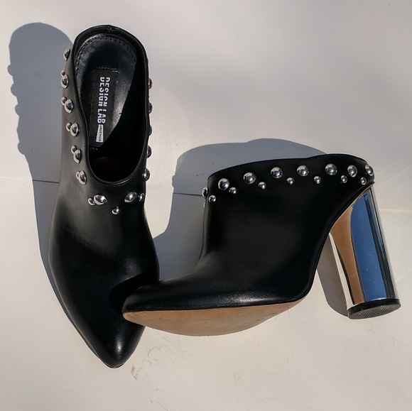 Design Lab Mule Silver Mirror Block Heel Studs - Picture 1 of 8